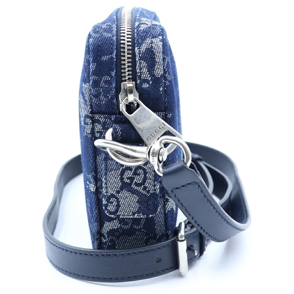 GUCCI(グッチ) GGキャンバス デニムショルダーバッグ インディゴブルー ネイビー デニム 849009 シルバー金具