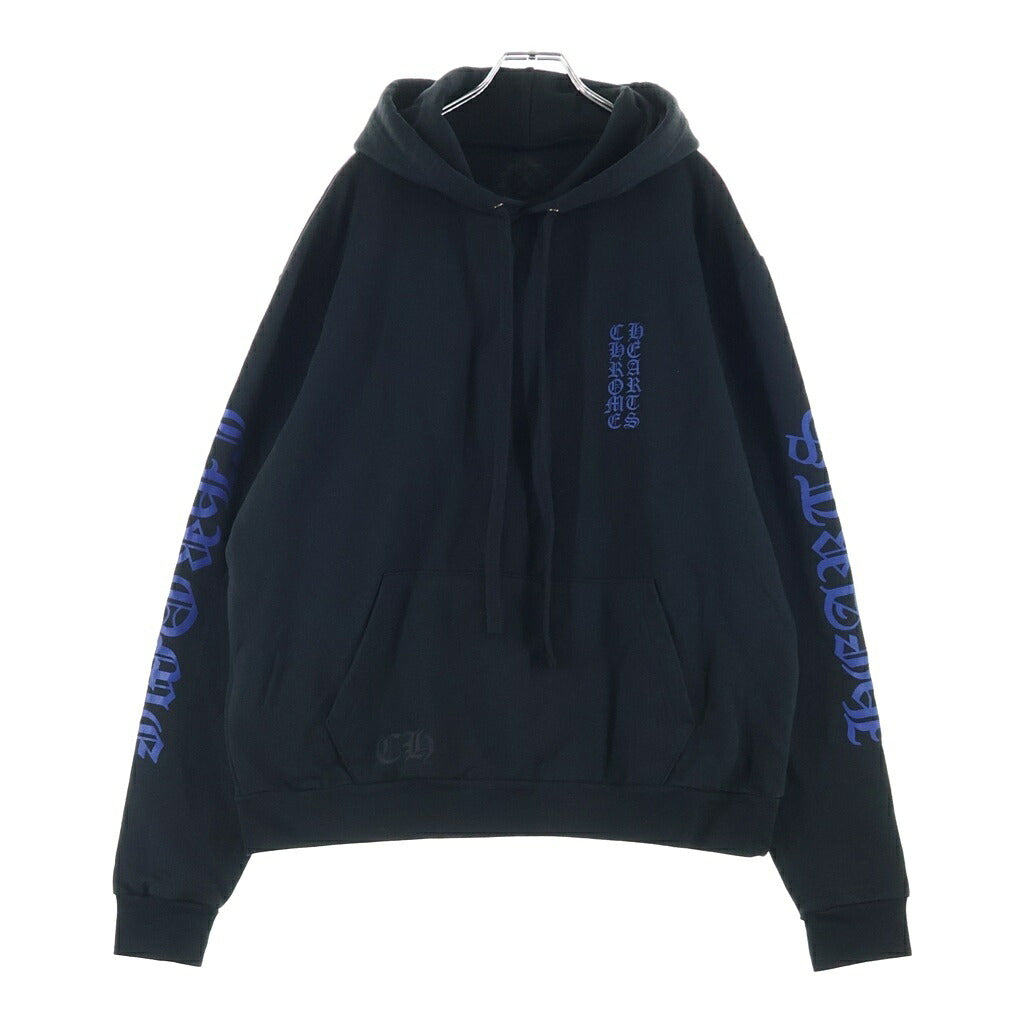 CHROME HEARTS(クロムハーツ) バーティカルロゴプリント プルオーバー スウェットパーカー フーディー ブラック/ブルー