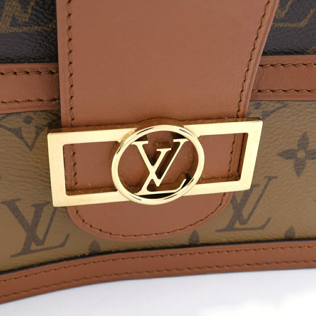 LOUIS VUITTON(ルイヴィトン) モノグラムリバース ドーフィーヌMM ショルダーバッグ ブラウン レザー×PVC M44391 ゴールド金具