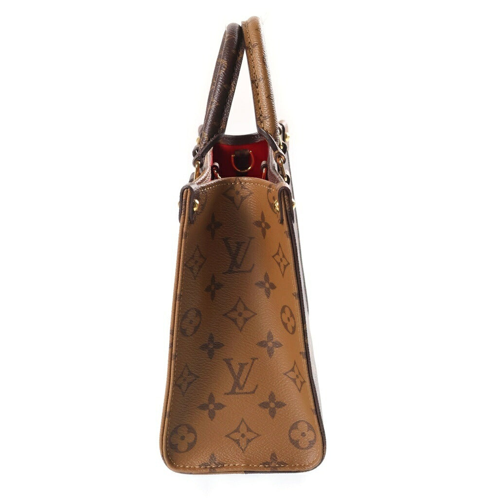 LOUIS VUITTON(ルイヴィトン) モノグラムジャイアントリバース オンザゴーPM PVC レザー 2WAY ハンド ショルダー トートバッグ ゴールド金具 ブラウン M46373 EFID