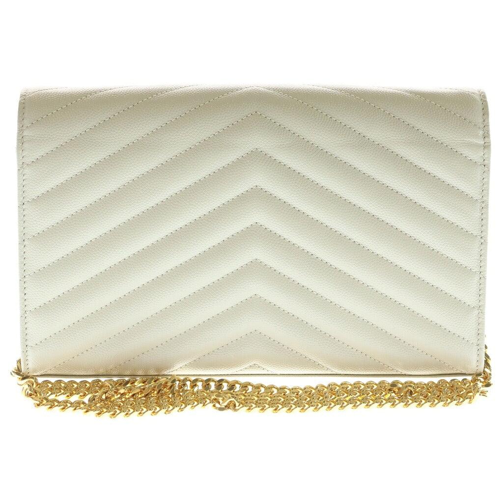 SAINT LAURENT PARIS(サンローランパリ) カサンドラ エンベロープ チェーンウォレット ショルダーバッグ ホワイト レザー 393953 ゴールド金具