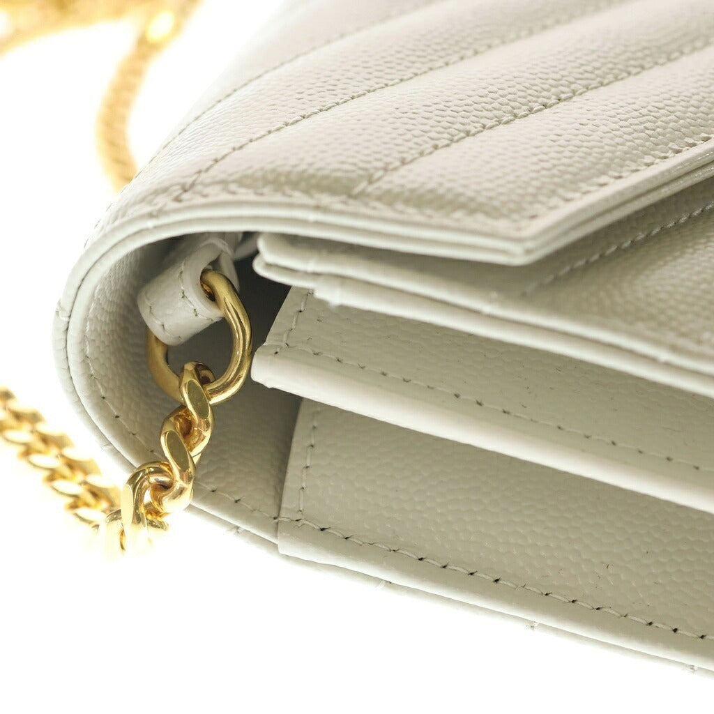SAINT LAURENT PARIS(サンローランパリ) カサンドラ エンベロープ チェーンウォレット ショルダーバッグ ホワイト レザー 393953 ゴールド金具
