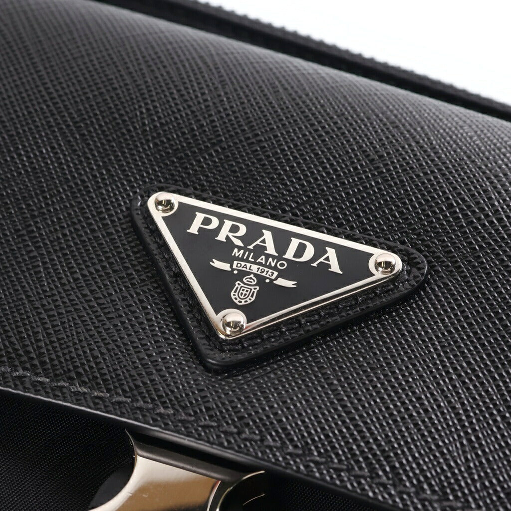 PRADA(プラダ) リナイロン ベルトバッグ ショルダーバッグ ブラック サフィアーノ レザー×ナイロン 2VH160 シルバー金具