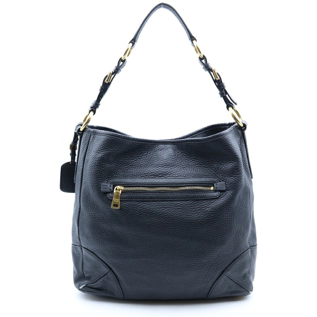 PRADA(プラダ) ロゴプレート ワンショルダーバッグ ブラック レザー BR4893 ゴールド金具
