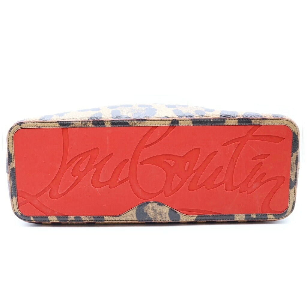 CHRISTIAN LOUBOUTIN(クリスチャンルブタン) カバタ スパイクスタッズ トートバッグ ハンドバッグ ブラウン レザー×PVC ゴールド金具