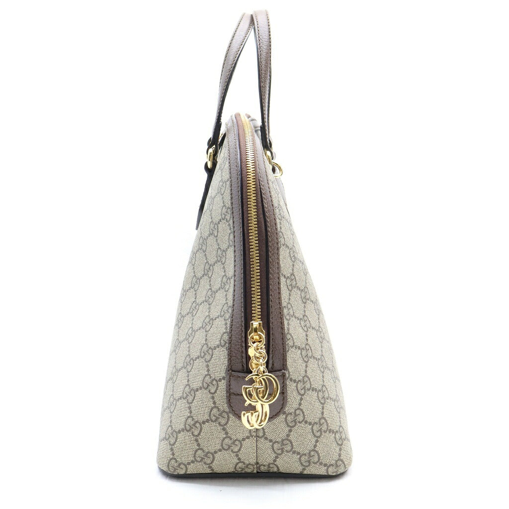 GUCCI(グッチ) GGスプリーム オフディア ハンドバッグ ブラウン×ベージュ PVC×レザー 524533 ゴールド金具