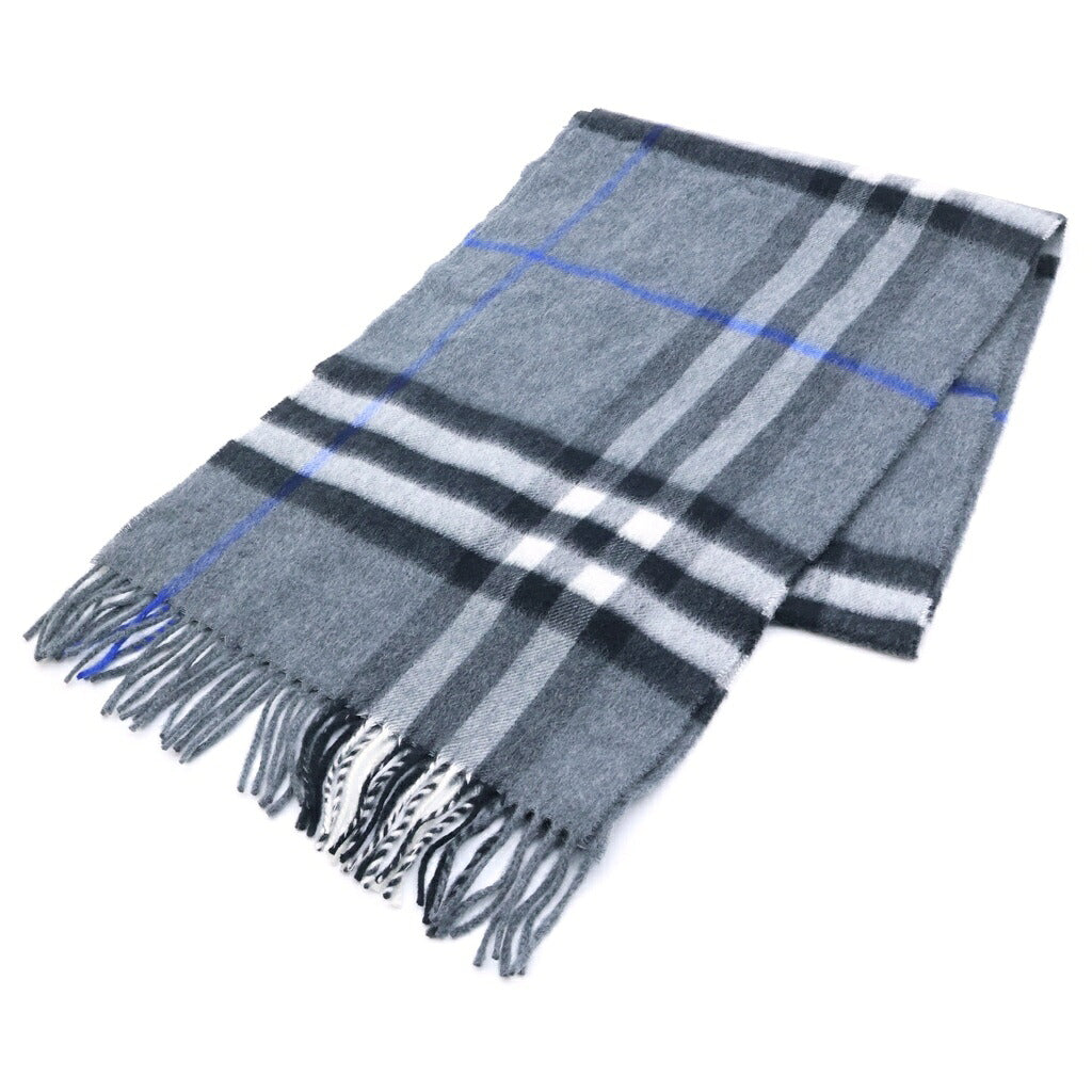 BURBERRY(バーバリー) ノバチェック ウールフリンジマフラー グレー 8112646