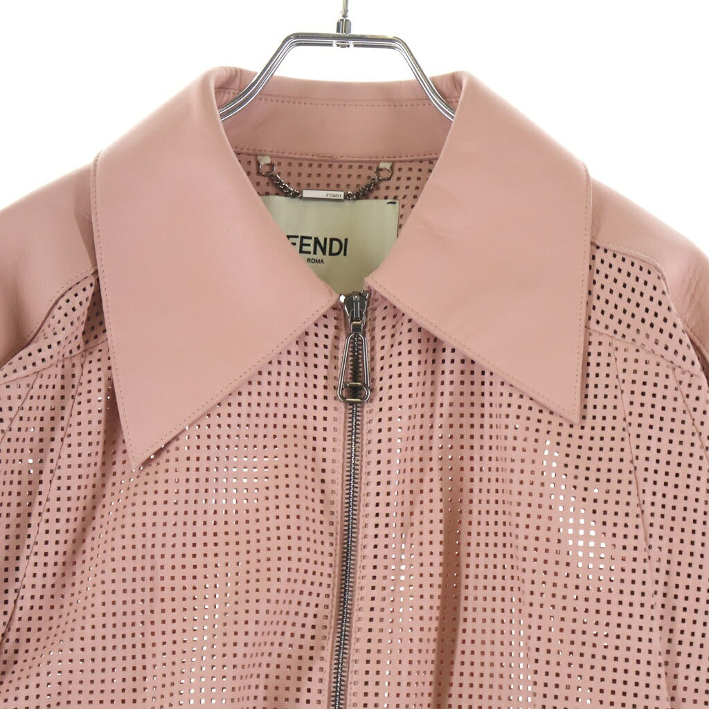 FENDI(フェンディ) パンチング ラムレザー ジップアップ ジャケット ピンク FPJ778