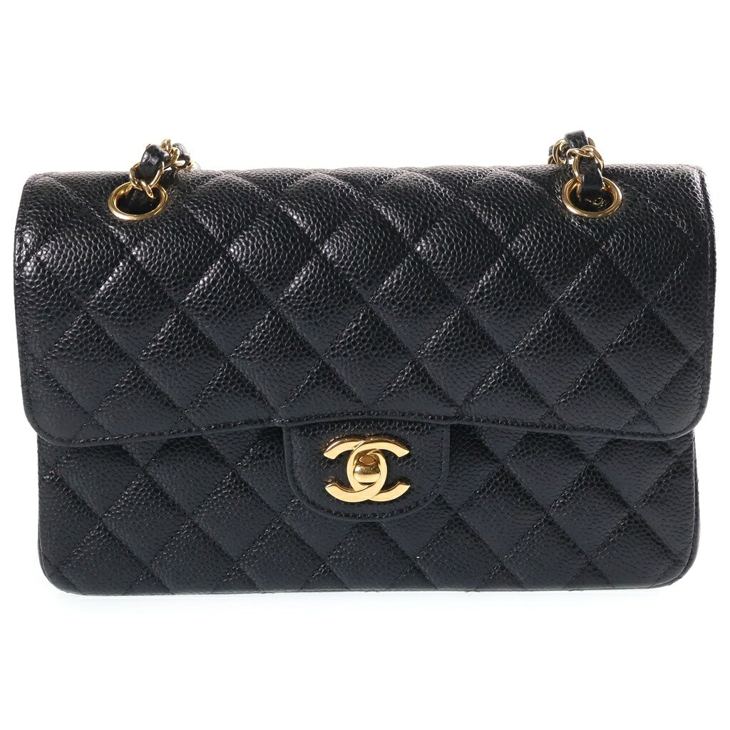 CHANEL(シャネル) マトラッセ23 キャビアスキン レザー Wフラップ Wチェーン ショルダーバッグ ゴールド金具 ブラック プレート A01113