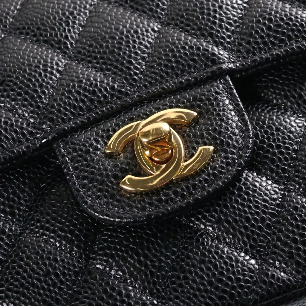 CHANEL(シャネル) マトラッセ23 キャビアスキン レザー Wフラップ Wチェーン ショルダーバッグ ゴールド金具 ブラック プレート A01113