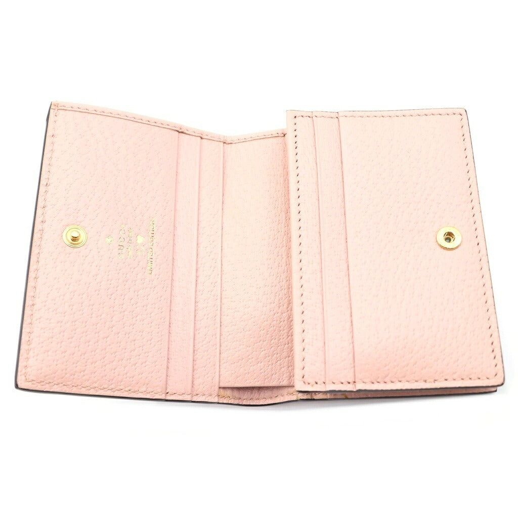 GUCCI(グッチ) GGマーモント 二つ折り財布 コンパクトウォレット コインケース デニム×レザー ピンク×インディゴブルー 523155