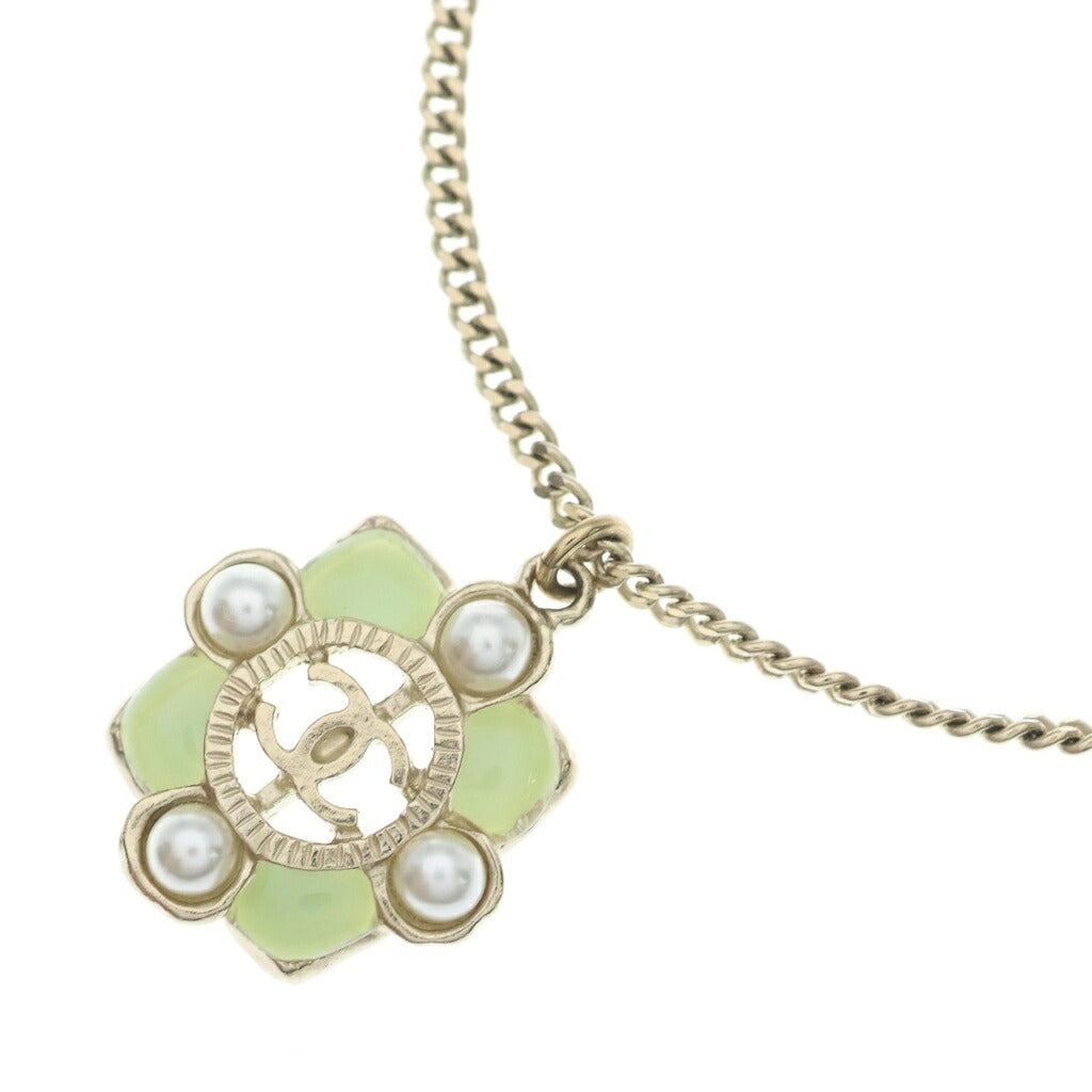 CHANEL(シャネル) ココマーク ネックレス ペンダント チェーン ゴールド×ライトグリーン A16P