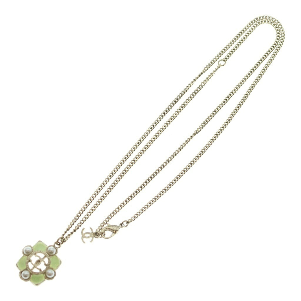 CHANEL(シャネル) ココマーク ネックレス ペンダント チェーン ゴールド×ライトグリーン A16P