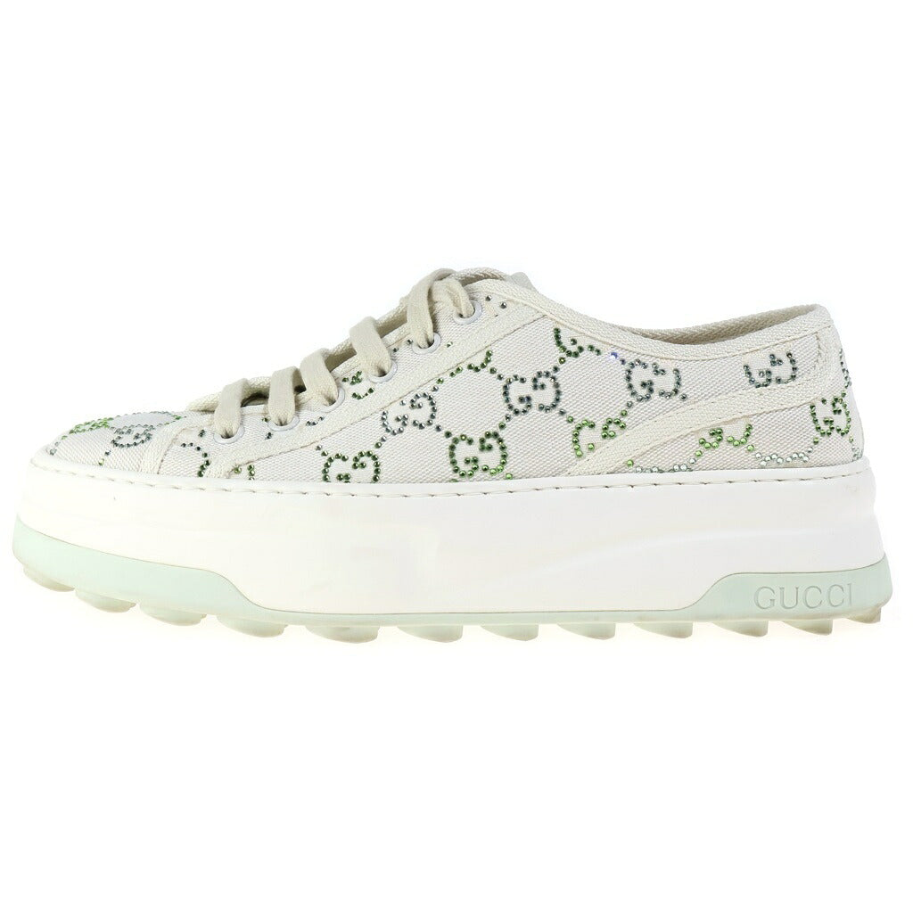 GUCCI(グッチ) GGキャンバス ラインストーン 厚底プラットフォームスニーカー ローカットスニーカー アイボリー×イエローグリーン