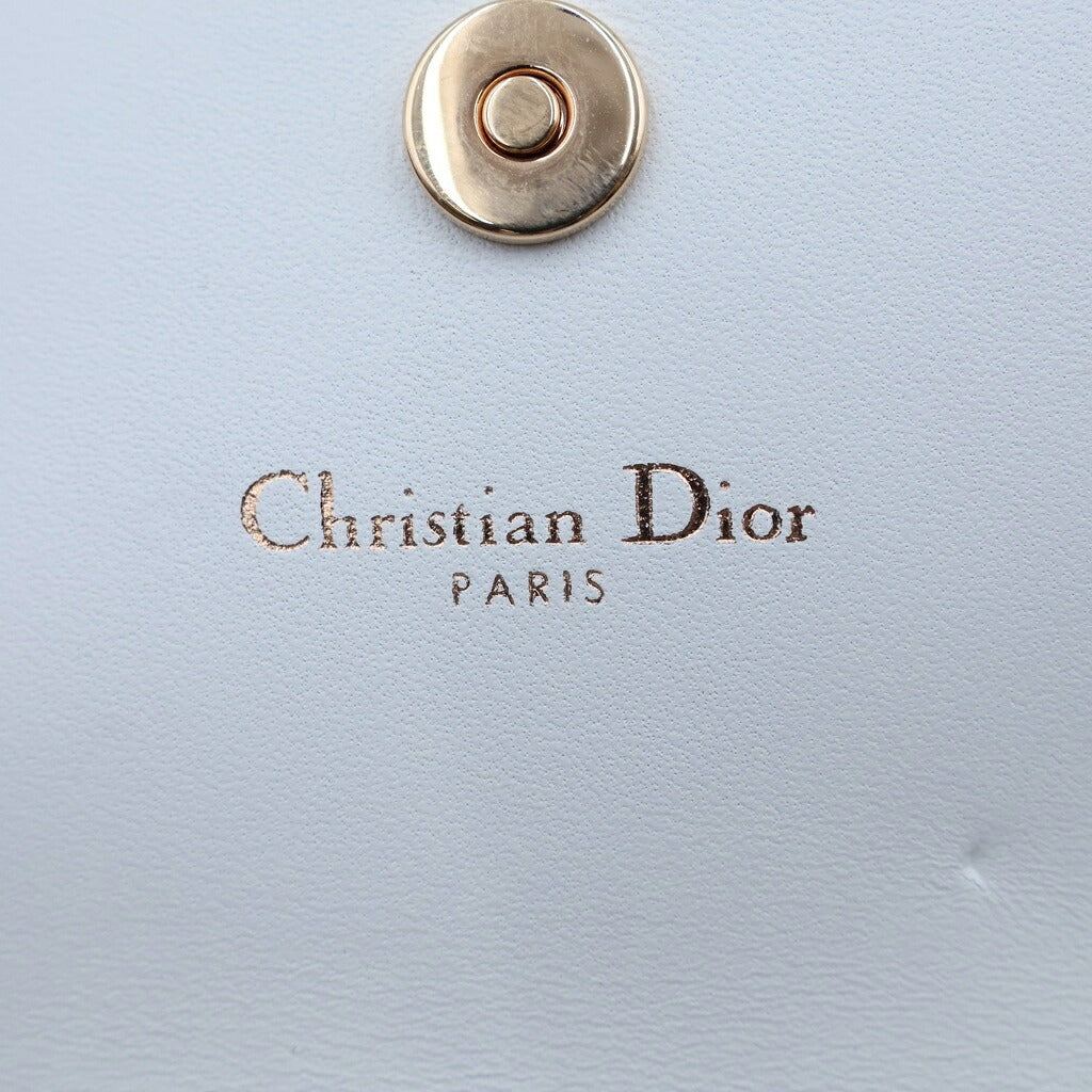 Christian Dior(クリスチャンディオール) カロ 花柄 フローラルプリント コンパクトウォレット 二つ折り財布 ホワイト レザー ゴールド金具