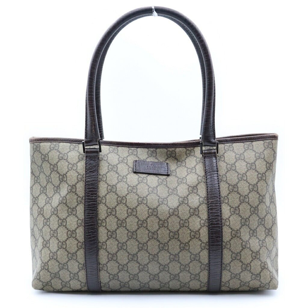 GUCCI(グッチ) GGスプリーム トートバッグ ハンドバッグ ベージュ×ブラウン PVC×レザー 114595