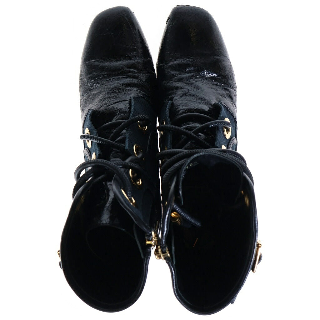 Christian Dior(クリスチャンディオール) ショート ブーツ レースアップ レザー キャンバス ブラック/ゴールド