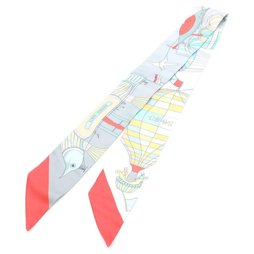 HERMES(エルメス) ツイリー 大空の狂気 シルクスカーフ ライトブルー グレー