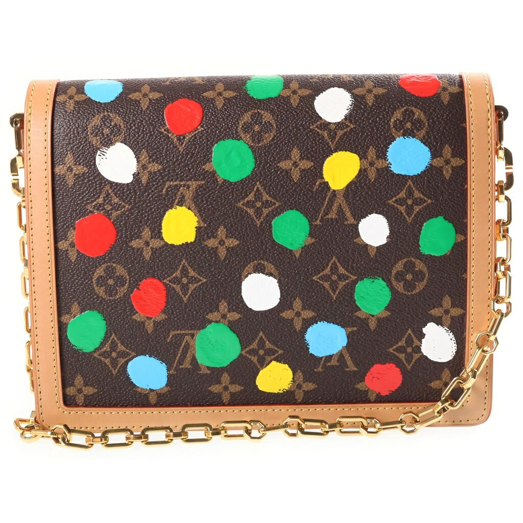 LOUIS VUITTON(ルイヴィトン) モノグラム ペインティッドドット ドーフィーヌMM ショルダーバッグ ブラウン レザー×PVC M46432 ゴールド金具