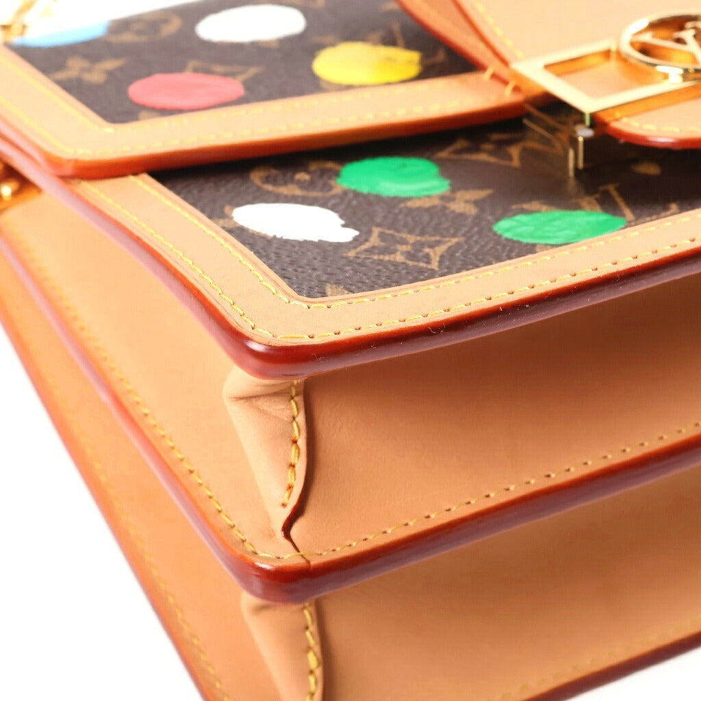 LOUIS VUITTON(ルイヴィトン) モノグラム ペインティッドドット ドーフィーヌMM ショルダーバッグ ブラウン レザー×PVC M46432 ゴールド金具