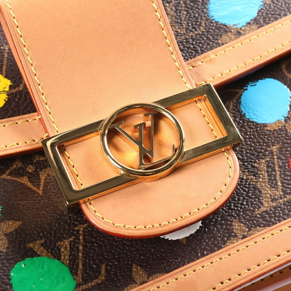 LOUIS VUITTON(ルイヴィトン) モノグラム ペインティッドドット ドーフィーヌMM ショルダーバッグ ブラウン レザー×PVC M46432 ゴールド金具