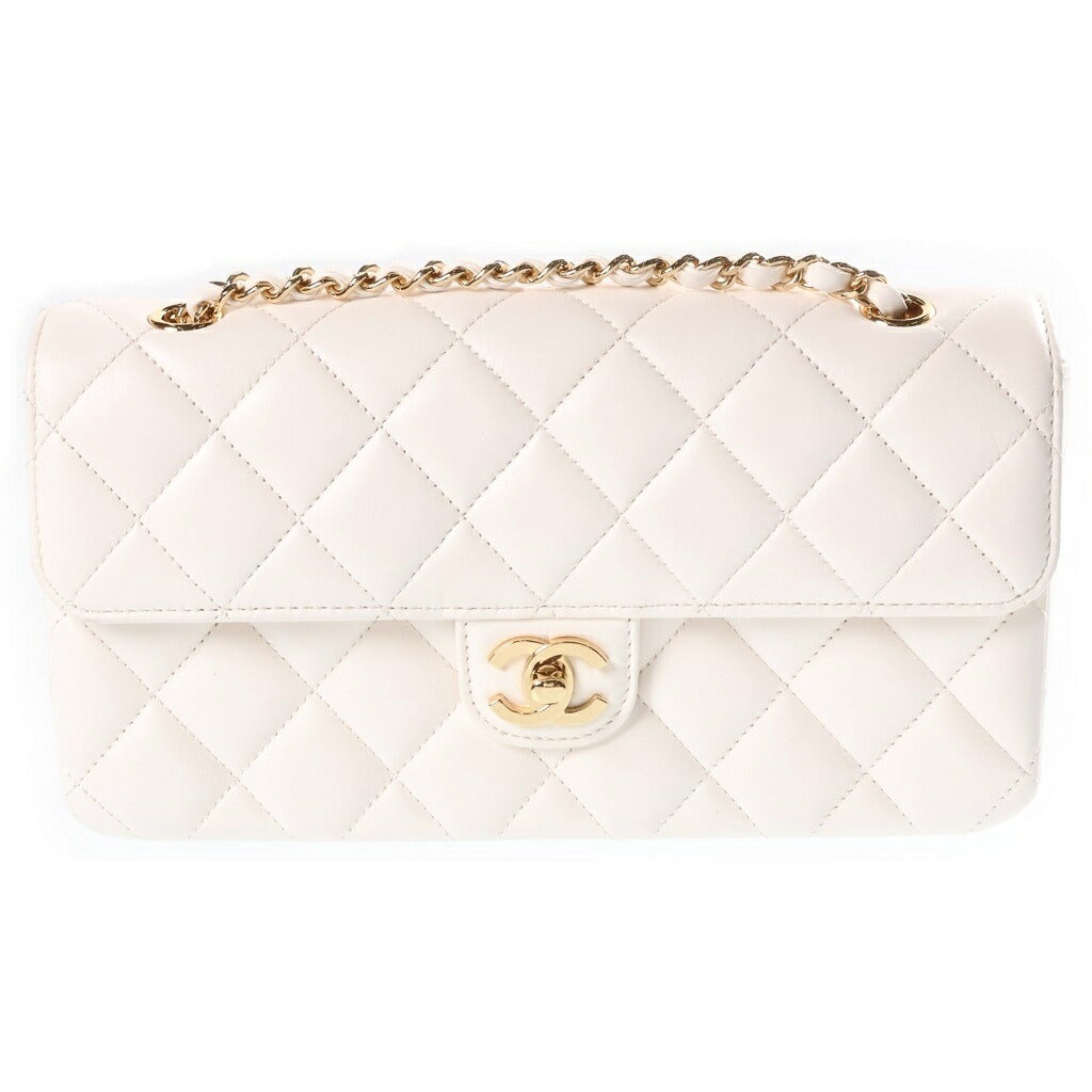 CHANEL(シャネル) マトラッセ 25 ミニ SフラップWチェーンショルダーバッグ ホワイト ラムスキン プレートシリアル ゴールド金具
