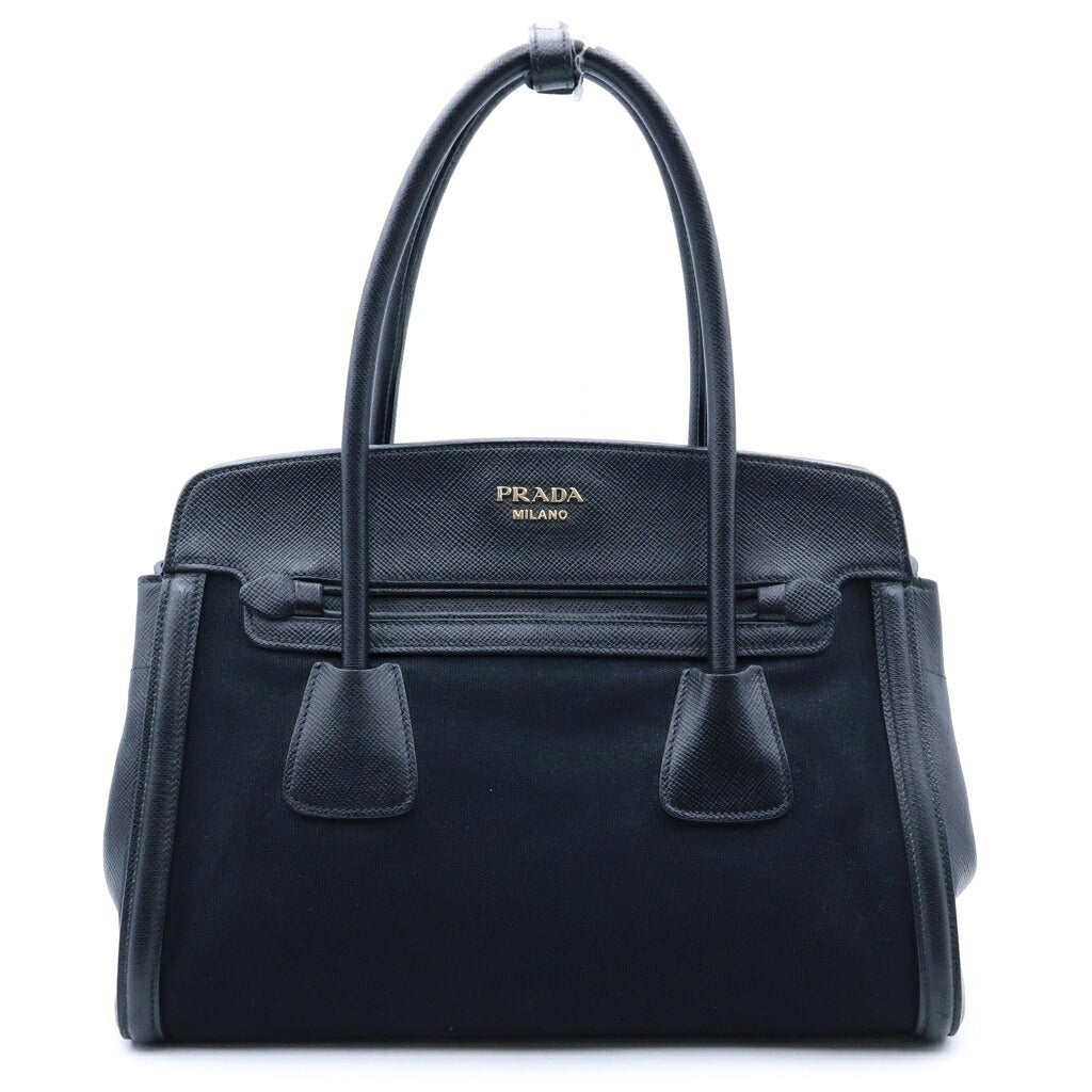 PRADA(プラダ) ロゴ ハンドバッグ ショルダーバッグ 2WAY サフィアーノレザー×キャンバス ブラック BN2595