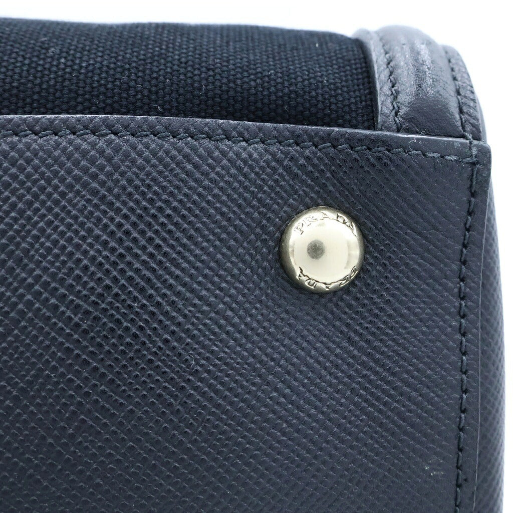 PRADA(プラダ) ロゴ ハンドバッグ ショルダーバッグ 2WAY サフィアーノレザー×キャンバス ブラック BN2595