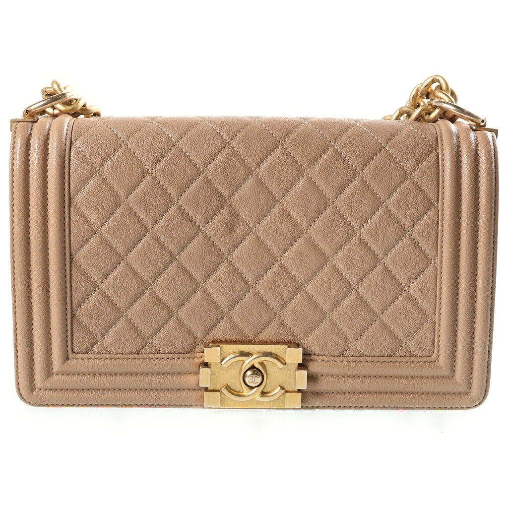 CHANEL(シャネル) ボーイシャネル チェーンショルダーバッグ ベージュ キャビアスキン 27番台 ゴールド金具