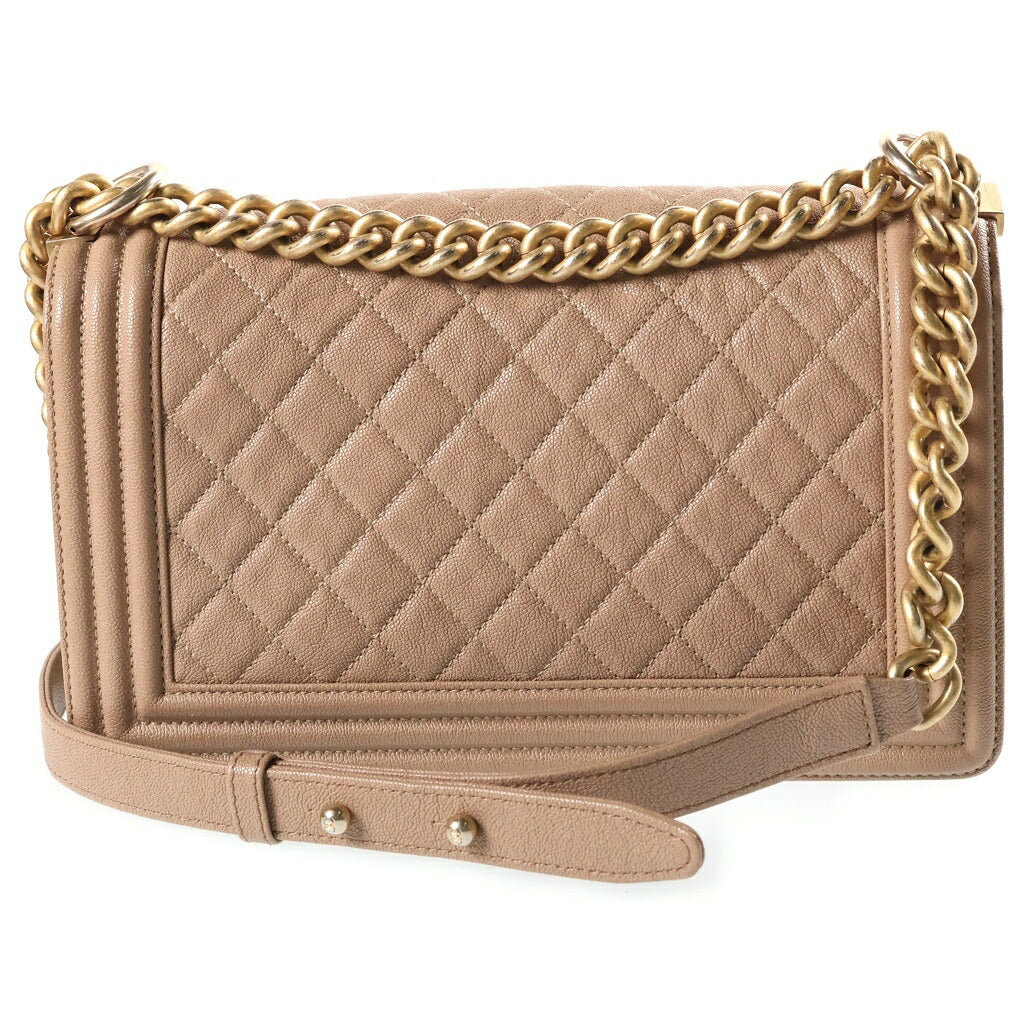 CHANEL(シャネル) ボーイシャネル チェーンショルダーバッグ ベージュ キャビアスキン 27番台 ゴールド金具