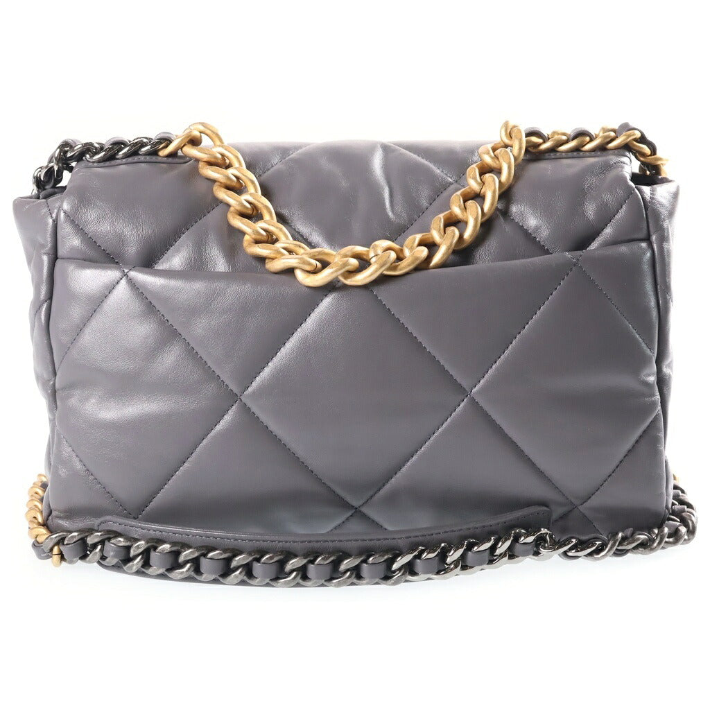 CHANEL(シャネル) シャネル19 ラージ ハンドバッグ ショルダーバッグ 2WAY グレー ゴールド×シルバー金具 ラムスキン プレート AS1161