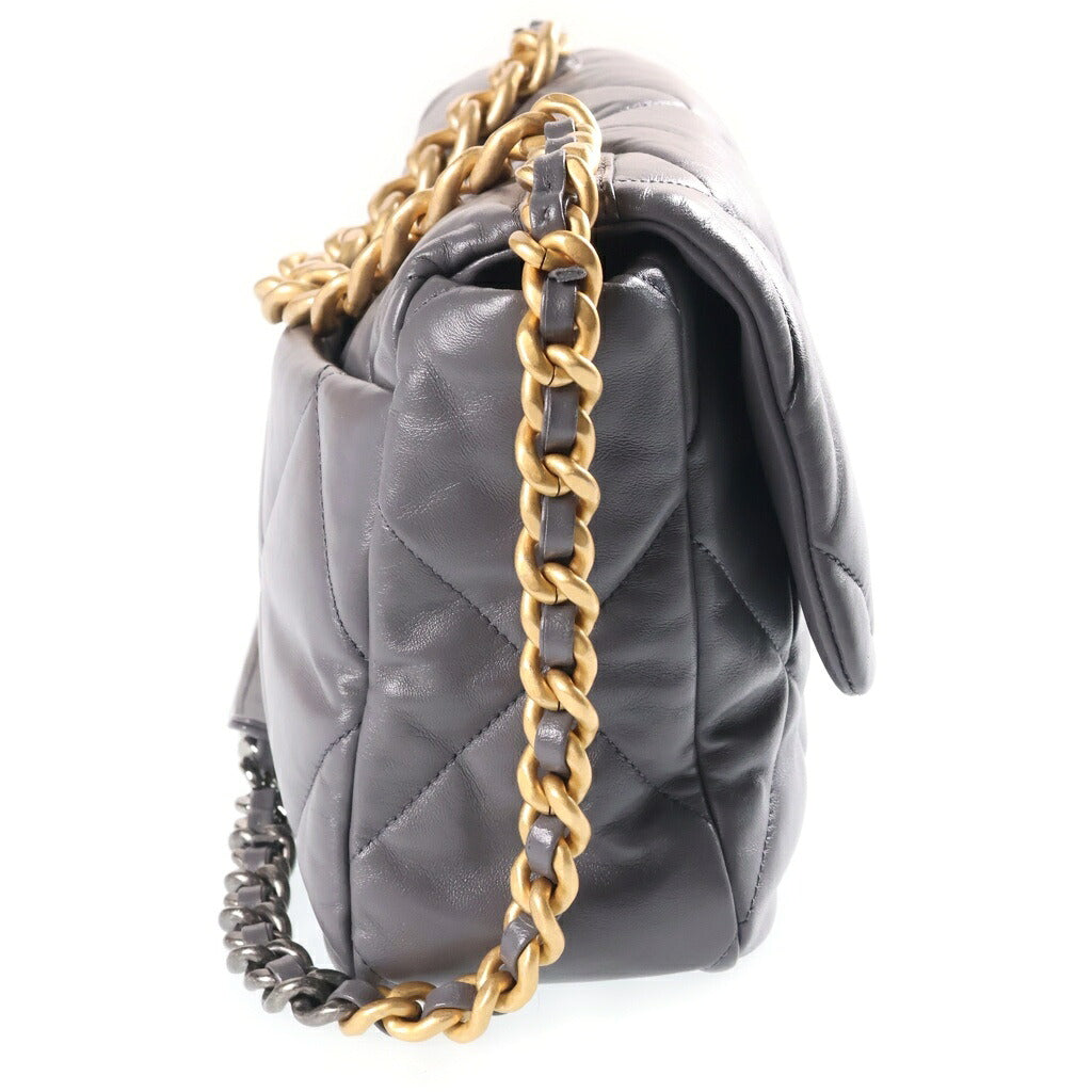 CHANEL(シャネル) シャネル19 ラージ ハンドバッグ ショルダーバッグ 2WAY グレー ゴールド×シルバー金具 ラムスキン プレート AS1161