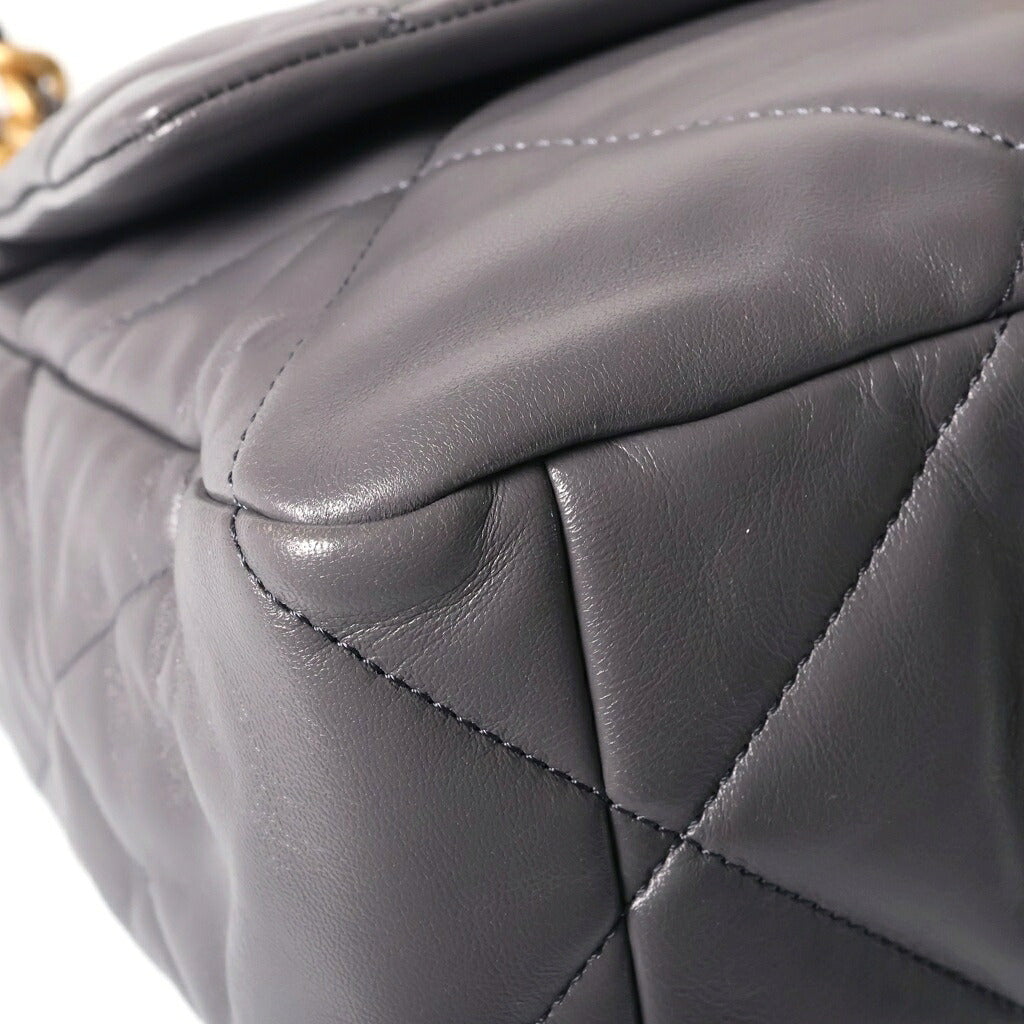 CHANEL(シャネル) シャネル19 ラージ ハンドバッグ ショルダーバッグ 2WAY グレー ゴールド×シルバー金具 ラムスキン プレート AS1161