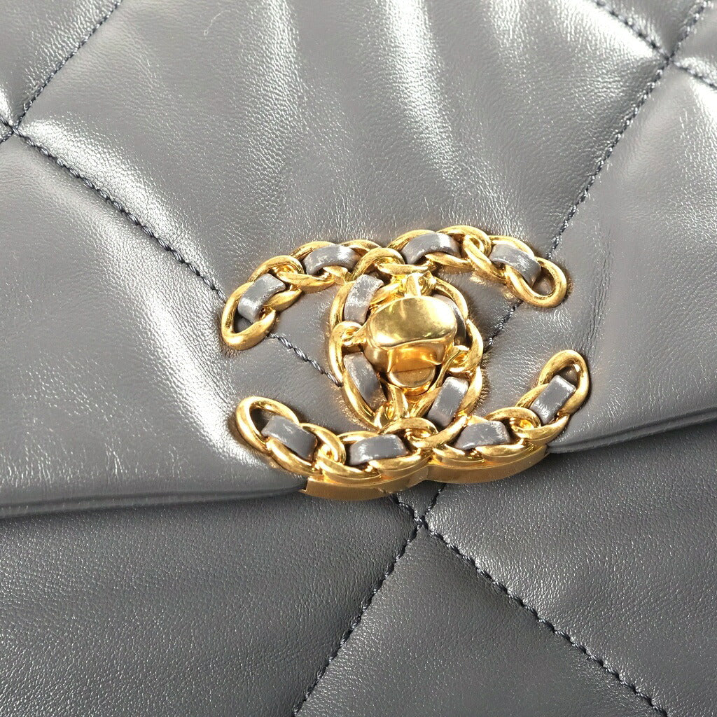 CHANEL(シャネル) シャネル19 ラージ ハンドバッグ ショルダーバッグ 2WAY グレー ゴールド×シルバー金具 ラムスキン プレート AS1161