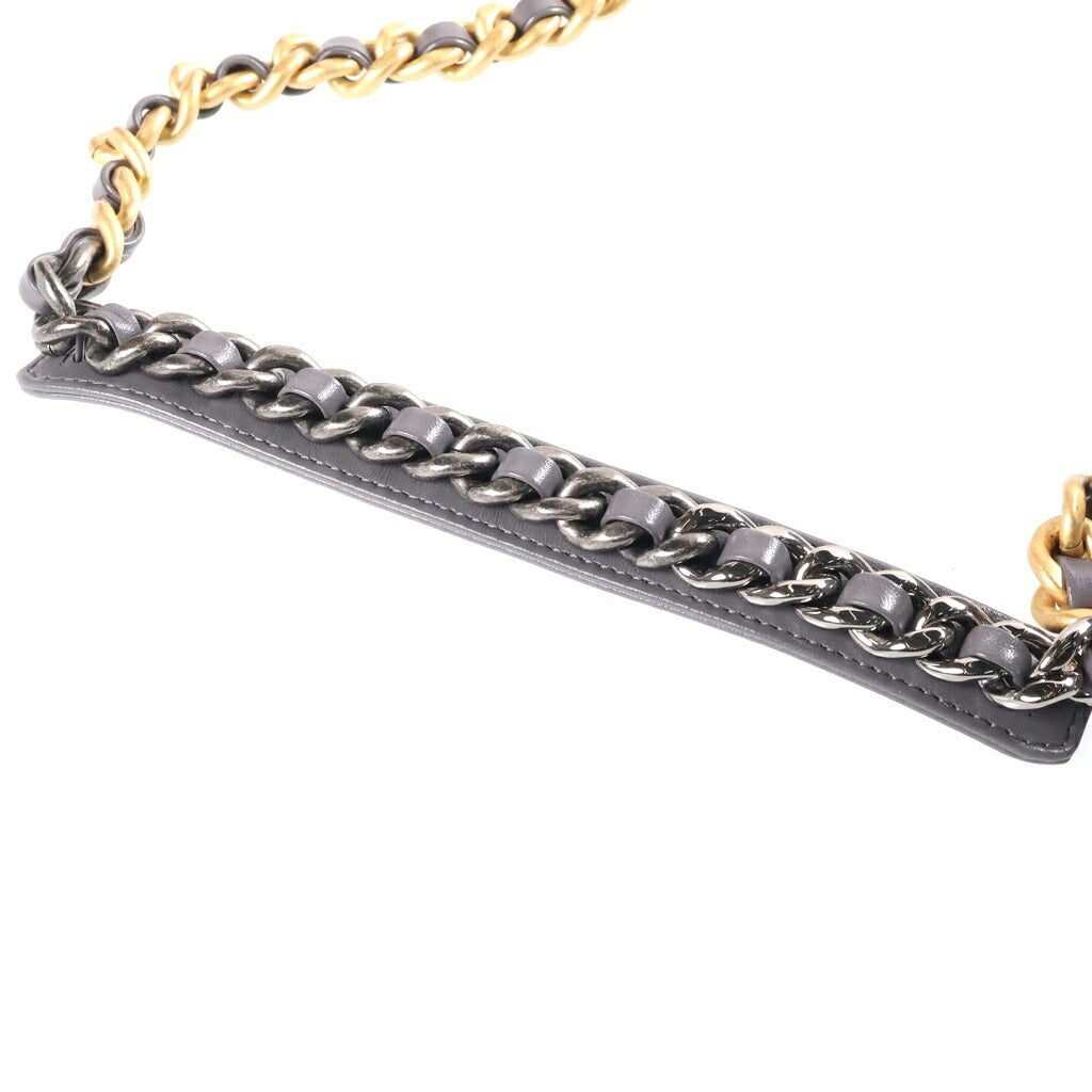 CHANEL(シャネル) シャネル19 ラージ ハンドバッグ ショルダーバッグ 2WAY グレー ゴールド×シルバー金具 ラムスキン プレート AS1161