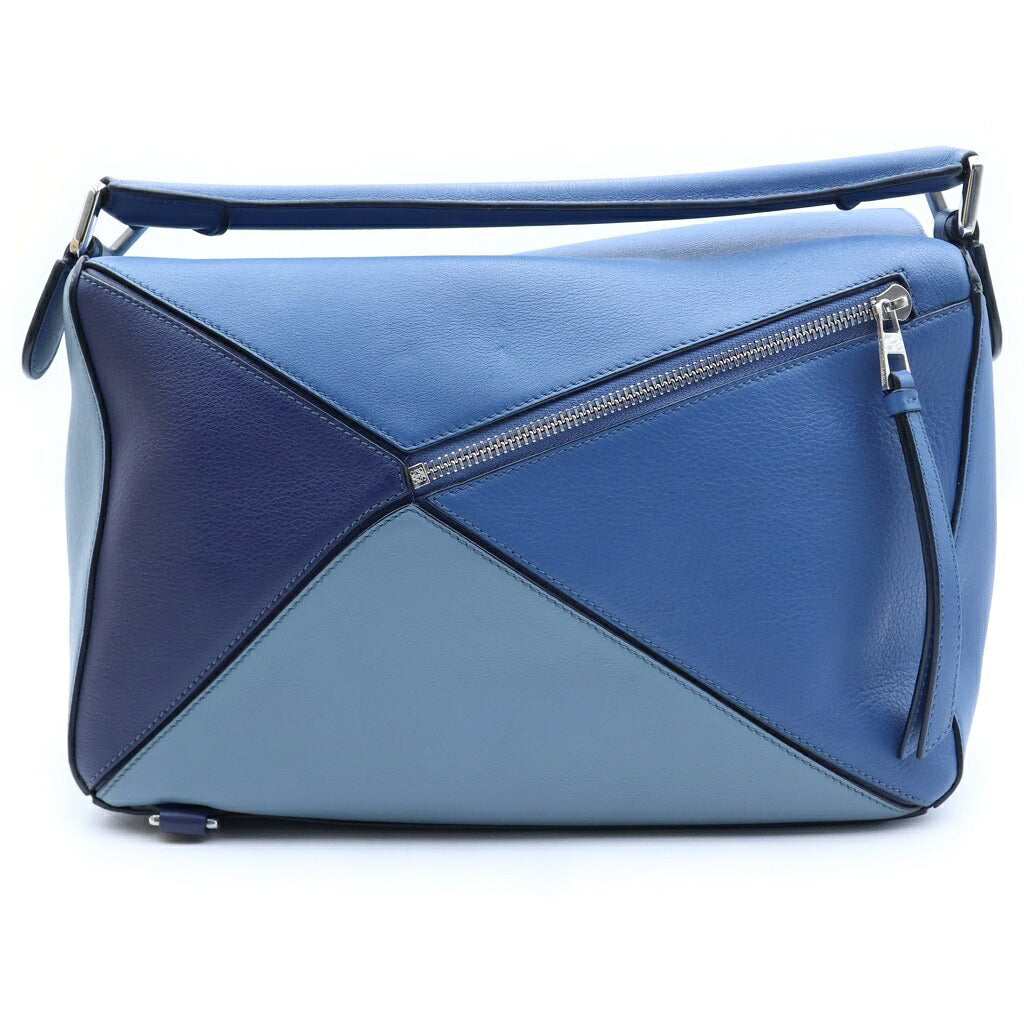 LOEWE(ロエベ) パズルバッグ ミディアム バイカラー 2WAYハンドバッグ ショルダーバッグ ブルー×ライトブルー レザー シルバー金具