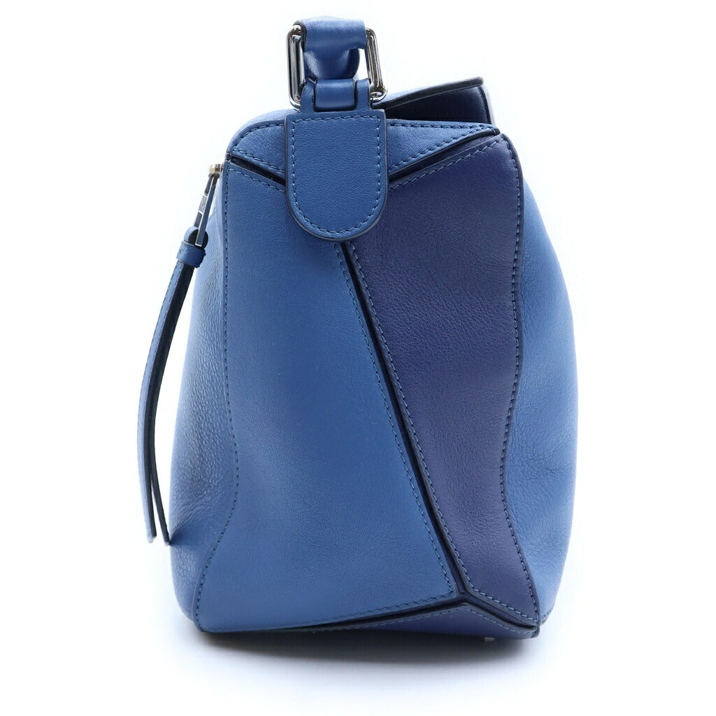 LOEWE(ロエベ) パズルバッグ ミディアム バイカラー 2WAYハンドバッグ ショルダーバッグ ブルー×ライトブルー レザー シルバー金具