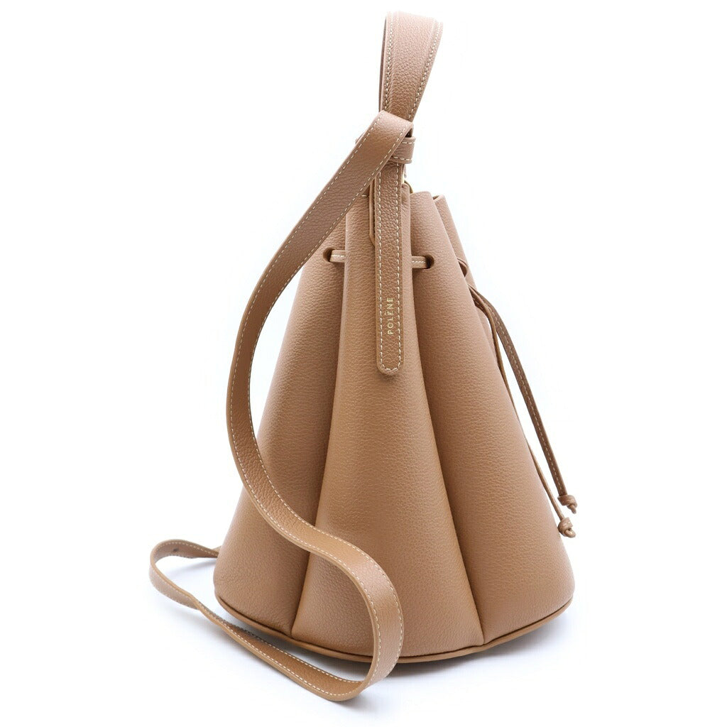 Polene(ポレーヌ) カヌレ 2WAYハンドバッグ ショルダーバッグ ブラウン レザー ゴールド金具