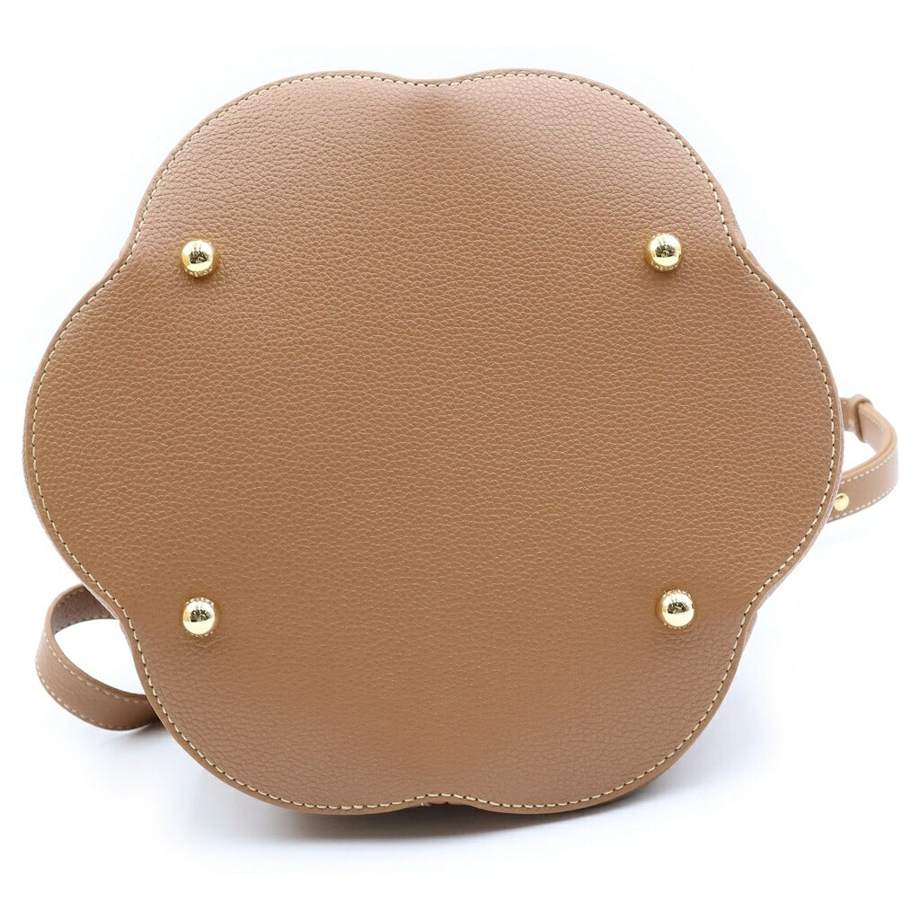 Polene(ポレーヌ) カヌレ 2WAYハンドバッグ ショルダーバッグ ブラウン レザー ゴールド金具