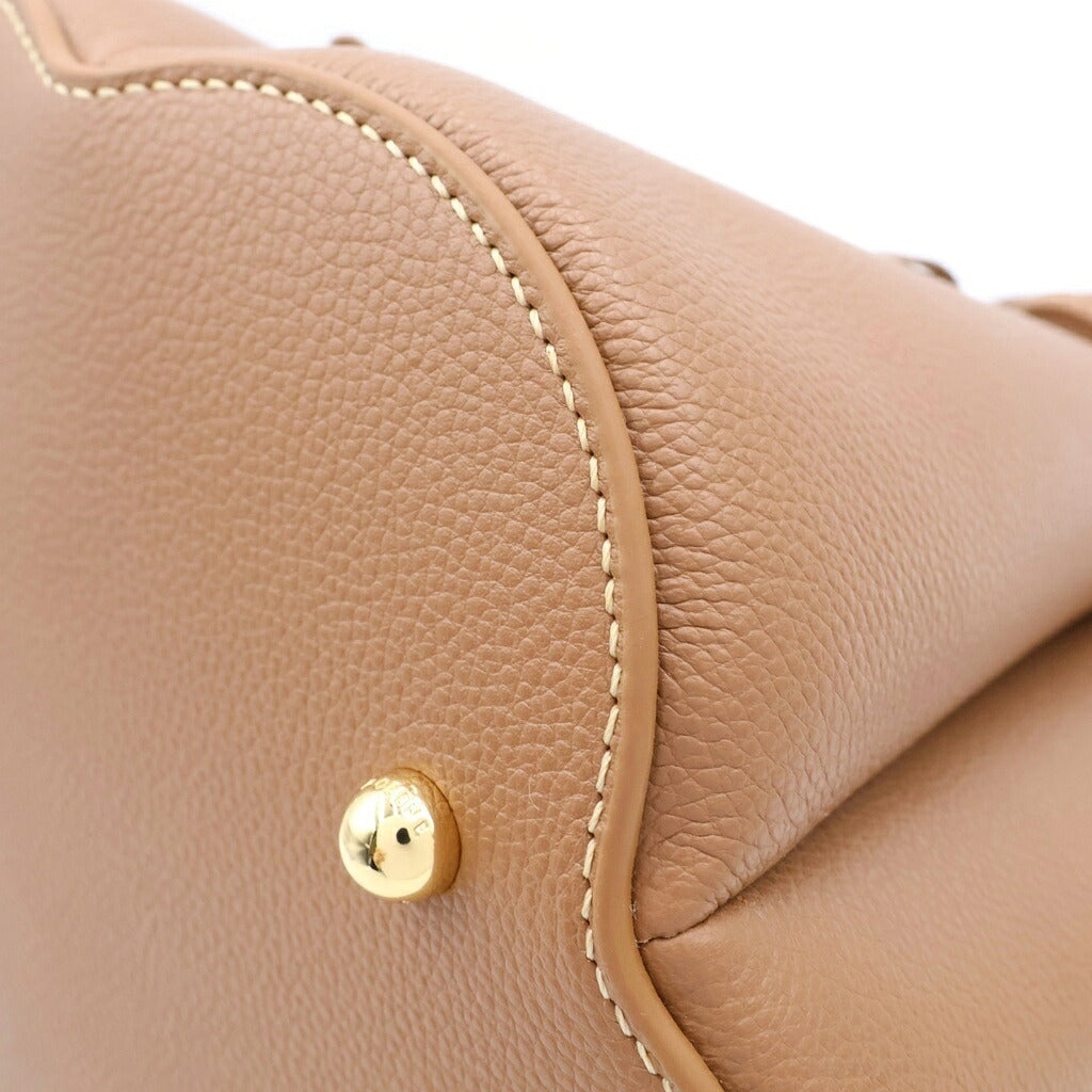 Polene(ポレーヌ) カヌレ 2WAYハンドバッグ ショルダーバッグ ブラウン レザー ゴールド金具
