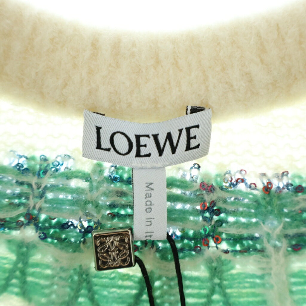 LOEWE(ロエベ) フェアアイル スパンコール ウール混 クルーネックニットセーター アイボリー×ライトグリーン S359Y14KIB