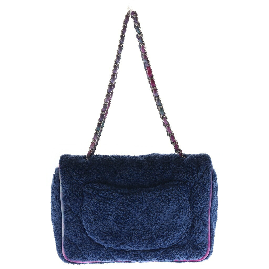CHANEL(シャネル) マトラッセ30 シングルフラップ ダブルチェーン ショルダーバッグ ミックスファイバー ネイビー×パープル シルバー金具 シール有 30番台 AS2306