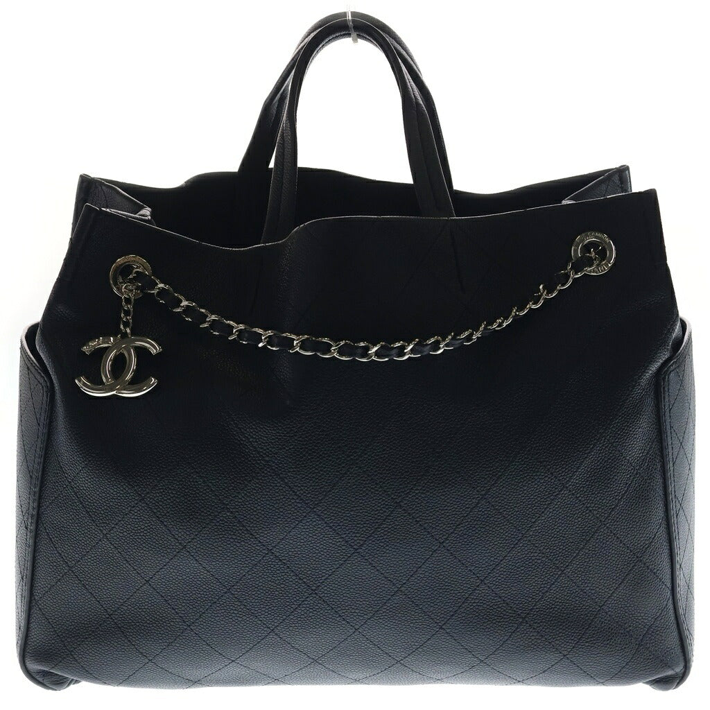 CHANEL(シャネル) ワイルドステッチ 2WAYショルダーバッグ ハンドバッグ トートバッグ ブラック キャビアスキン シルバー金具 シール有 19番台