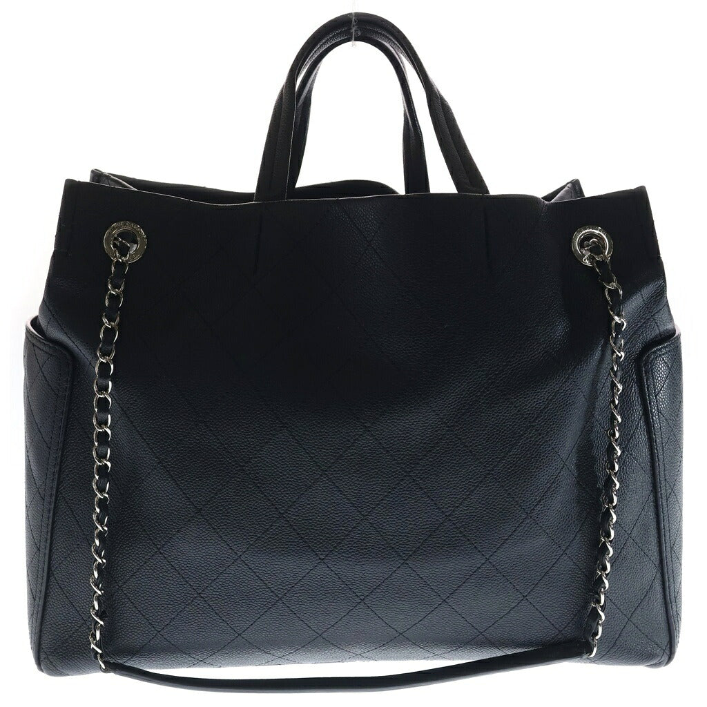CHANEL(シャネル) ワイルドステッチ 2WAYショルダーバッグ ハンドバッグ トートバッグ ブラック キャビアスキン シルバー金具 シール有 19番台
