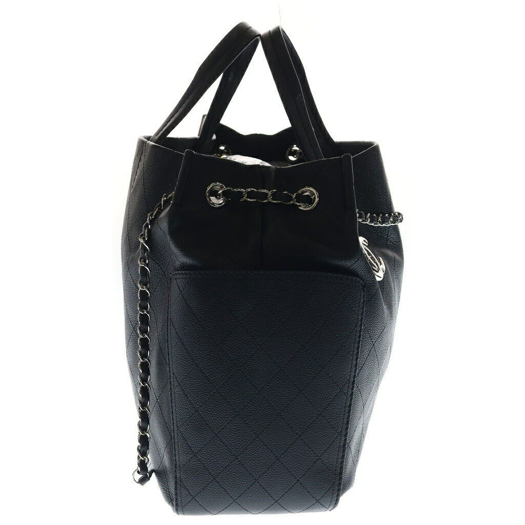 CHANEL(シャネル) ワイルドステッチ 2WAYショルダーバッグ ハンドバッグ トートバッグ ブラック キャビアスキン シルバー金具 シール有 19番台