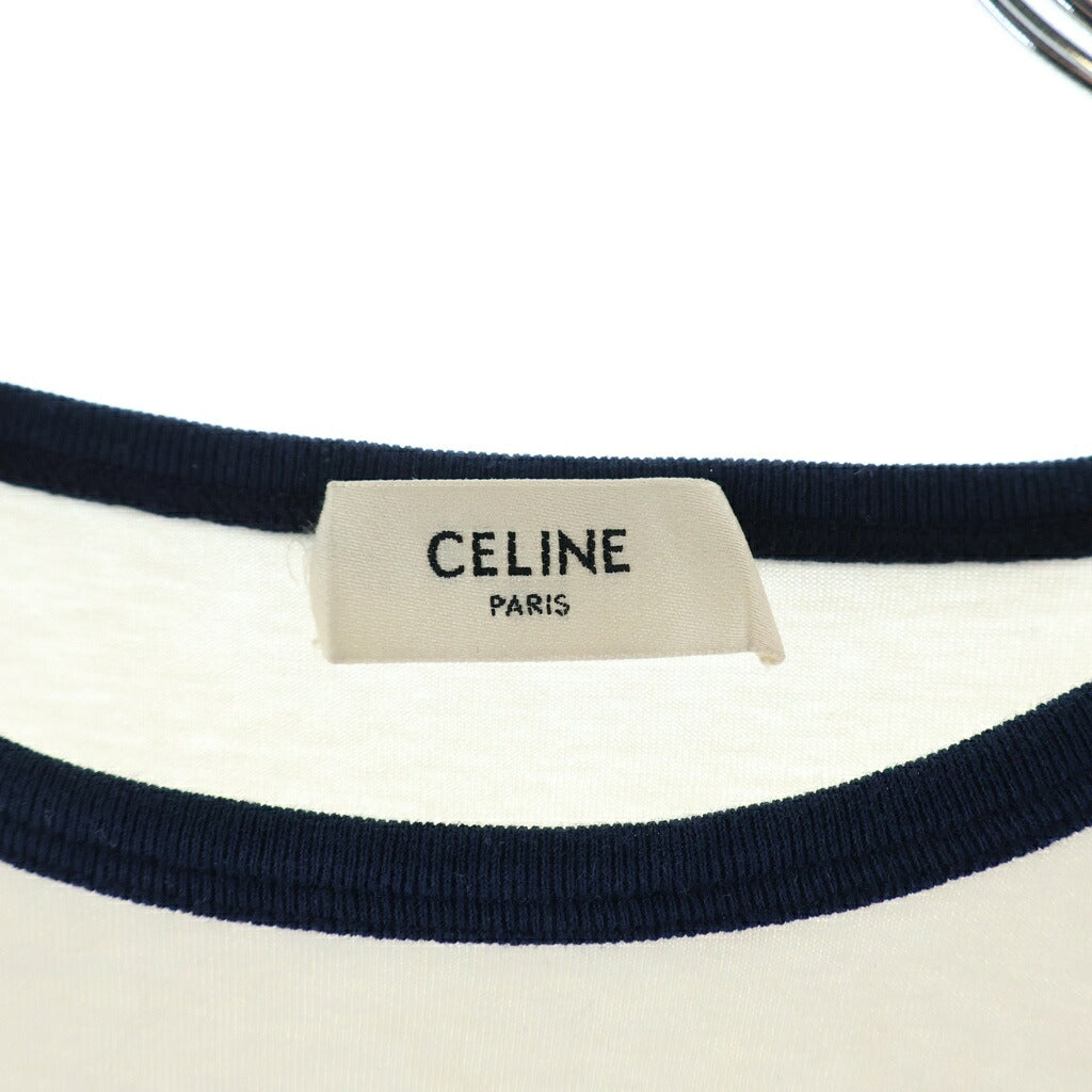CELINE(セリーヌ) トリオンフ ロゴプリント リンガー半袖Tシャツ クルーネックカットソー ホワイト