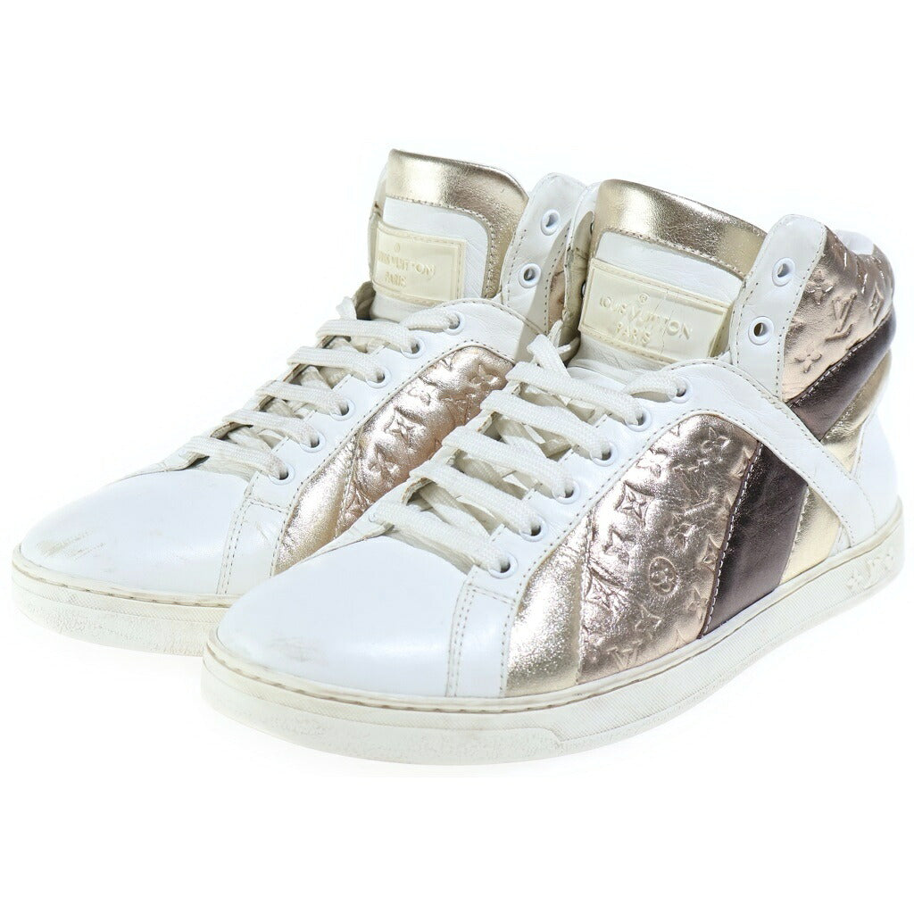 LOUIS VUITTON(ルイヴィトン) モノグラムレザー ハイカットスニーカー ゴールド