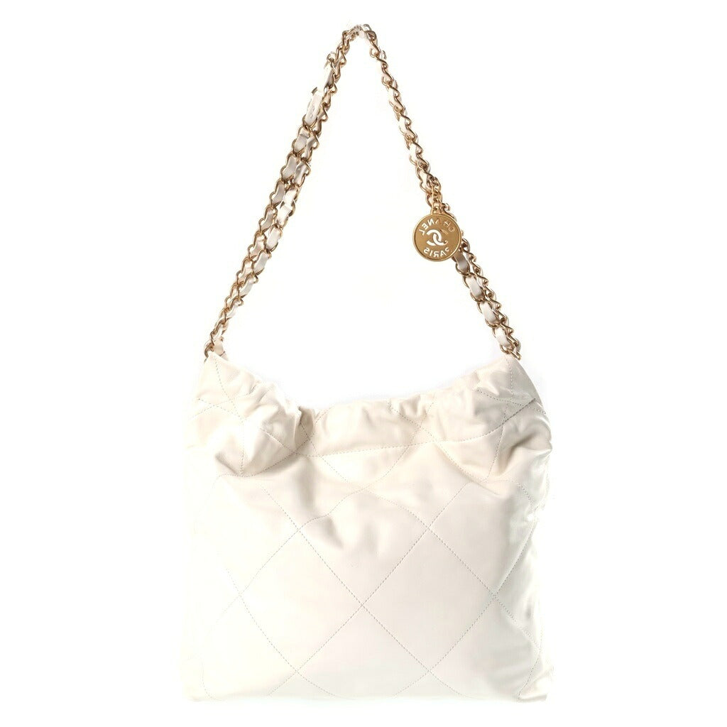 CHANEL(シャネル) シャネル22 スモール ワンショルダーバッグ トートバッグ ホワイト ゴールド金具 レザー プレート AS3260