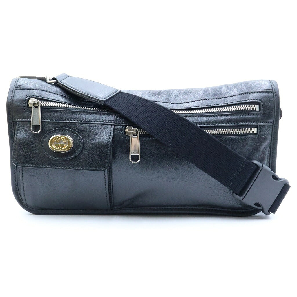 GUCCI(グッチ) インターロッキングG ショルダーバッグ ブラック レザー 575837