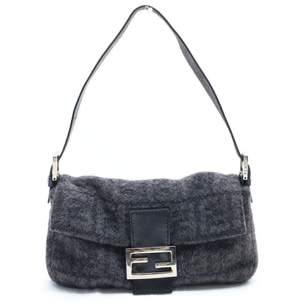 FENDI(フェンディ) ズッカ柄 マンマバケット ワンショルダーバッグ グレー ウール×レザー シルバー金具
